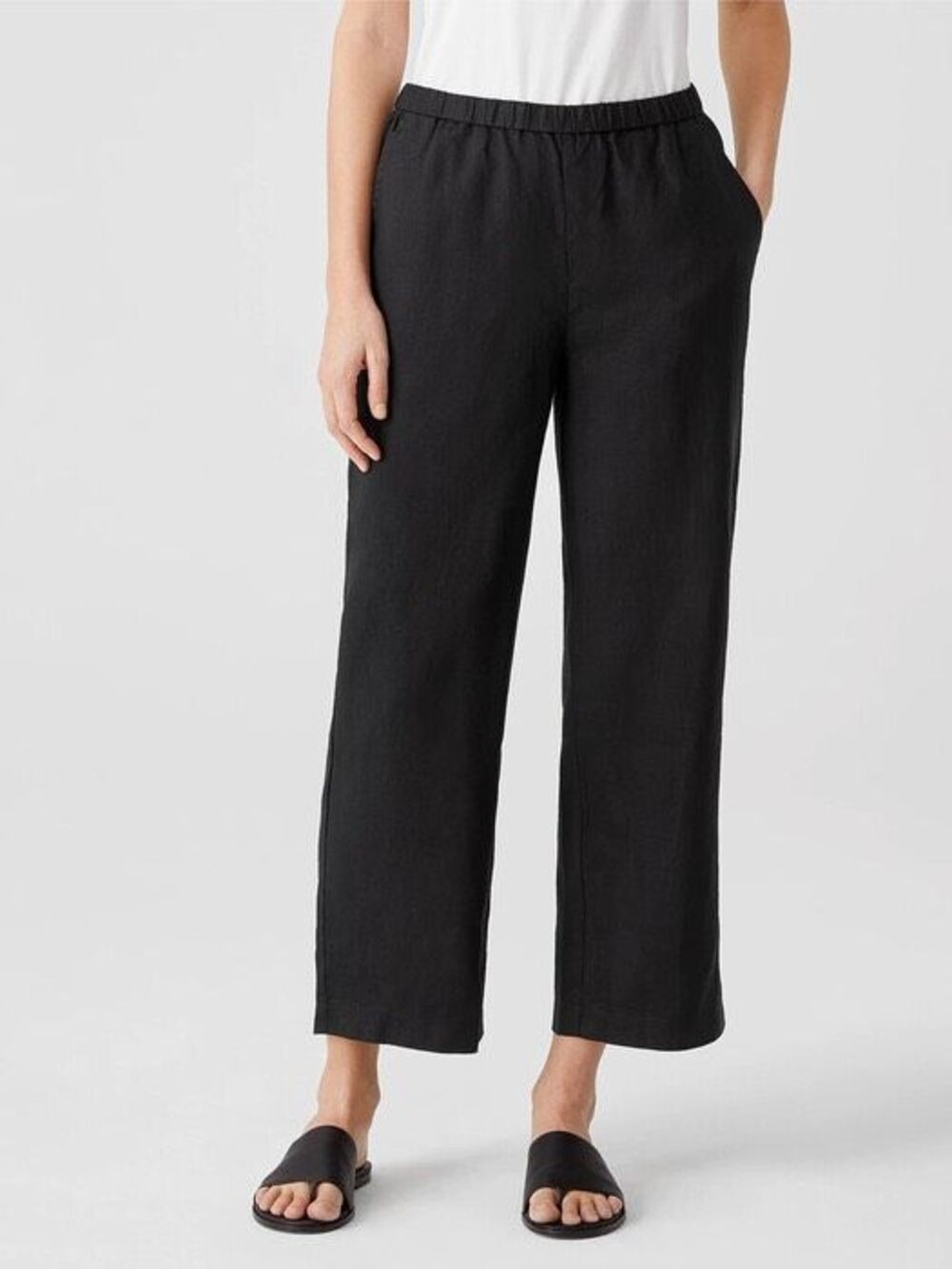 Eileen Fisher Organic Linen Straight Dark Grey Sz Small Pants